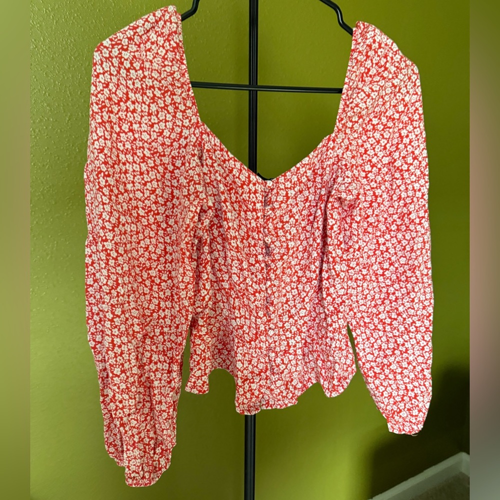 New Look Orange Floral Puff-Sleeve Top size 4 AKA Small